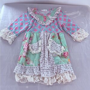 Tutu & Lulu Girls Dress 5-6 Boutique Pink Blue Geometric